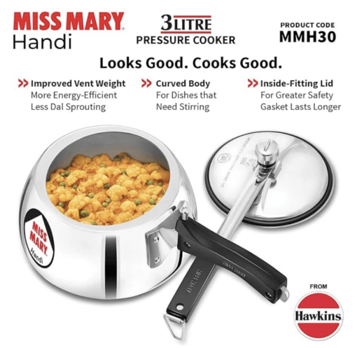 Hawkins Miss Mary Handi Pressure Cooker, 3 Litre, Silver (MMH30) - Image 3